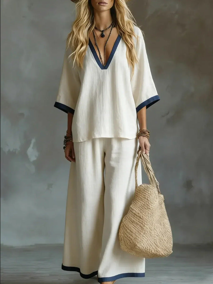 Valqoria Coastal Contrast Trim Two-Piece Set