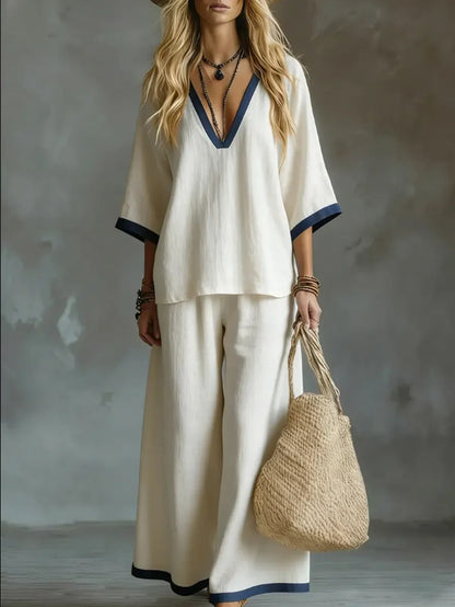 Valqoria Coastal Contrast Trim Two-Piece Set