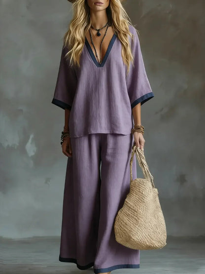 Valqoria Coastal Contrast Trim Two-Piece Set