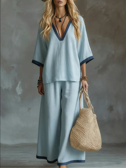 Valqoria Coastal Contrast Trim Two-Piece Set